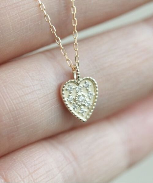  「ダイヤモンド ハート プレート ネックレス | K10YG」|ネックレス|