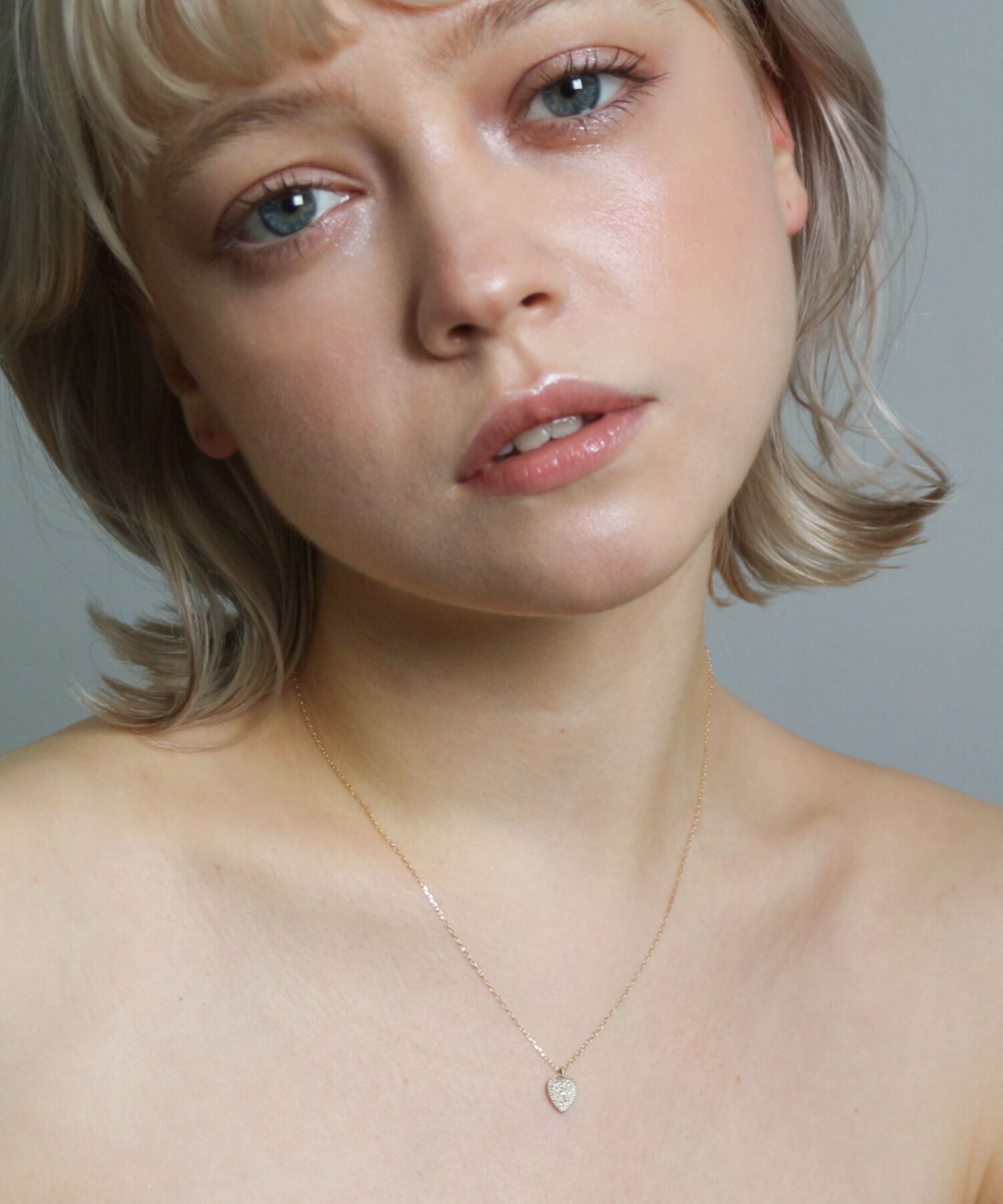  「ダイヤモンド ハート プレート ネックレス | K10YG」|ネックレス|