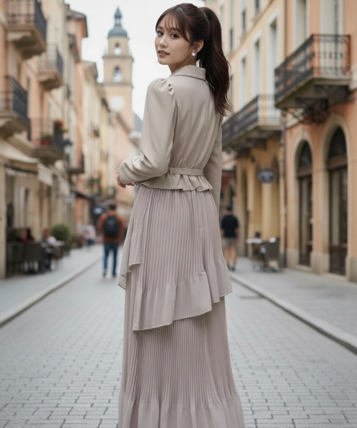 アンドクチュール「ジャケットレイヤードプリーツワンピース」|ワンピース|