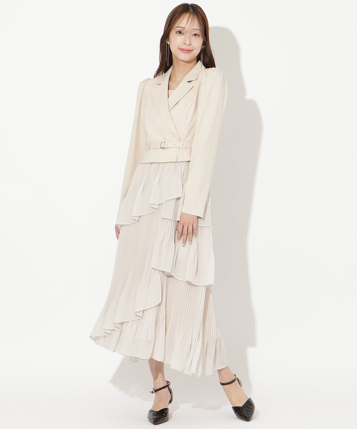 アンドクチュール「ジャケットレイヤードプリーツワンピース」|ワンピース|