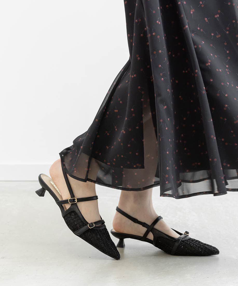  「シアーチェックバックストラップパンプス」|パンプス|