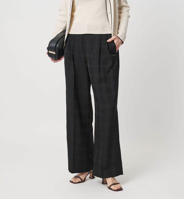 UNITED ARROWS「チェック 2タック ワイドパンツ ‐ウォッシャブル‐」|スラックス|BLACK