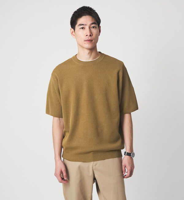 UNITED ARROWS green label relaxing「BREEZY ペーパー 半袖 クルーネック ニット Tシャツ -ハンドウォッシャブル・抗菌・通気性-」|Tシャツ・カットソー|MUSTARD