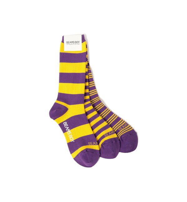 BEAMSBOY「テレコ ボーダー 3/2」|ソックス|YELLOW*PURPLE