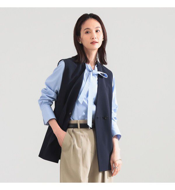 Demi-Luxe BEAMS 「	ラペルレス 2ボタン ジレ」|ダウン|NAVY
