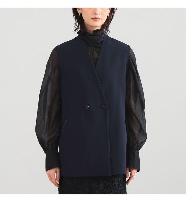 Demi-Luxe BEAMS 「	ラペルレス 2ボタン ジレ」|ダウン|