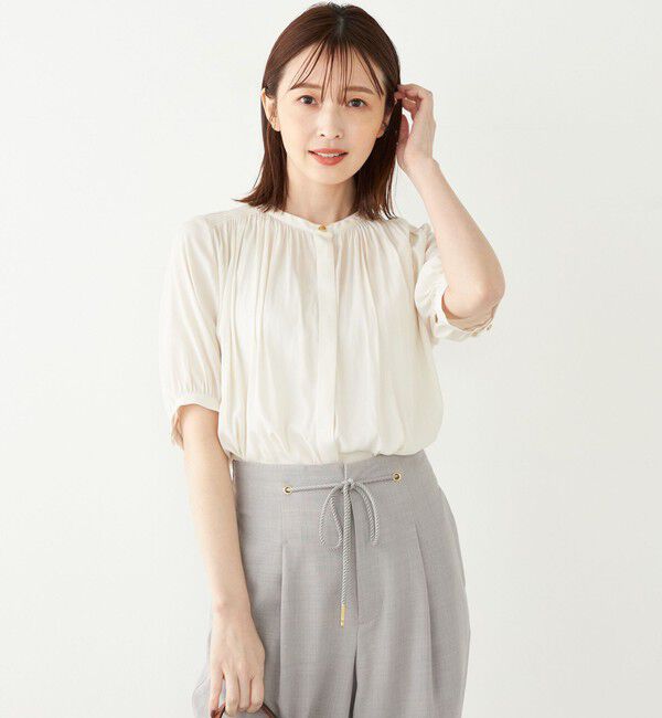 SHIPS Colors 「SHIPS Colors:〈洗濯機可能〉サテン ギャザー 5分袖 シャツ◇」|シャツ・ブラウス|