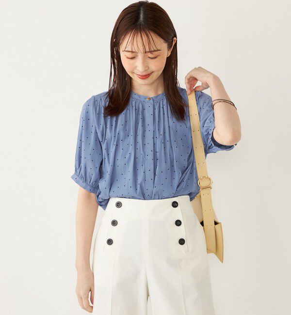 SHIPS Colors 「SHIPS Colors:〈洗濯機可能〉サテン ギャザー 5分袖 シャツ◇」|シャツ・ブラウス|