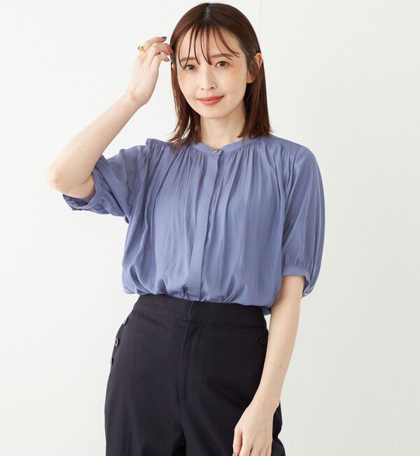 SHIPS Colors 「SHIPS Colors:〈洗濯機可能〉サテン ギャザー 5分袖 シャツ◇」|シャツ・ブラウス|