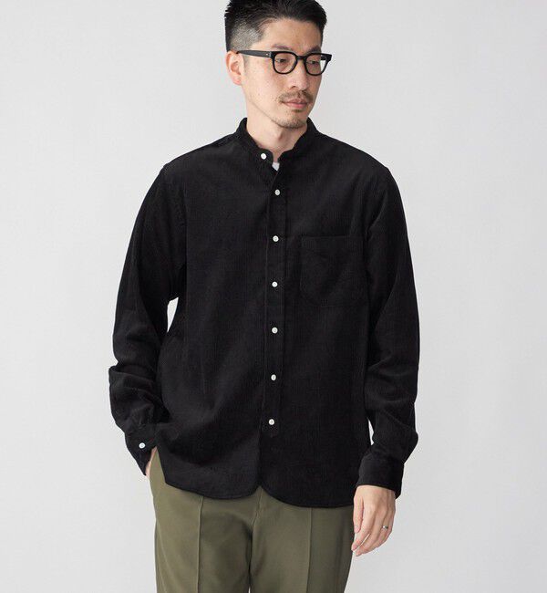 SHIPS「【SHIPS別注】IKE BEHAR: ワイドコーデュロイ バンドカラーシャツ」|シャツ・ブラウス|ブラック