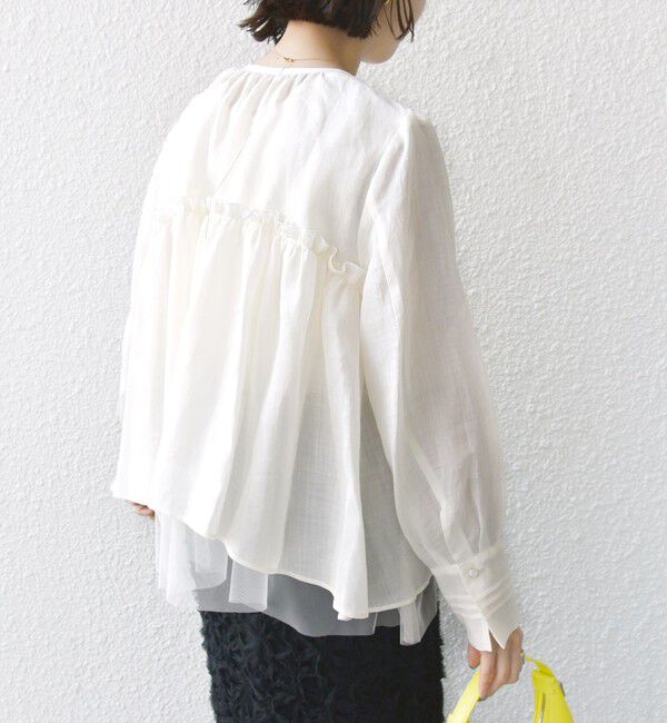 SHIPS for women「*〈手洗い可能〉ペーパー リネン フリル 羽織 ブラウス」|シャツ・ブラウス|