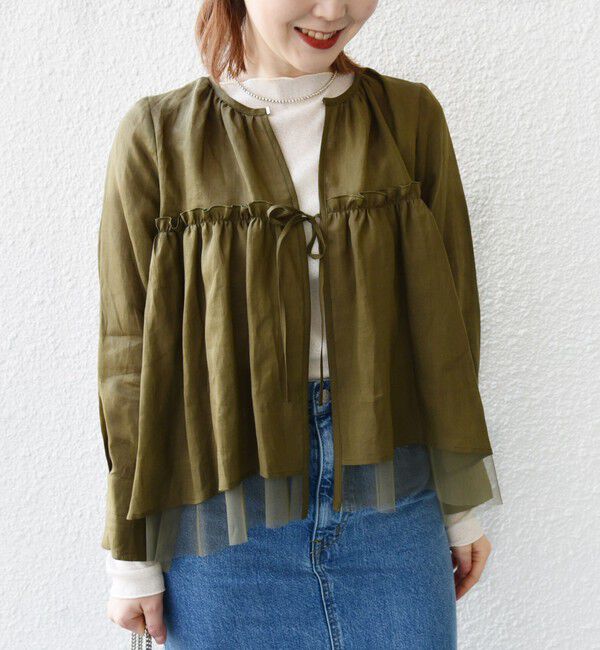 SHIPS for women「*〈手洗い可能〉ペーパー リネン フリル 羽織 ブラウス」|シャツ・ブラウス|