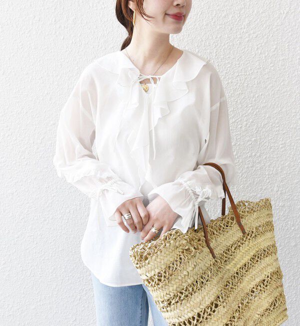 SHIPS for women「* 〈手洗い可能〉強撚 コットン シアー ボイル フリル ブラウス ◇」|シャツ・ブラウス|