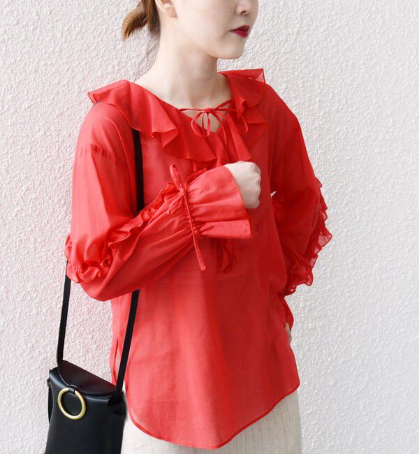 SHIPS for women「* 〈手洗い可能〉強撚 コットン シアー ボイル フリル ブラウス ◇」|シャツ・ブラウス|