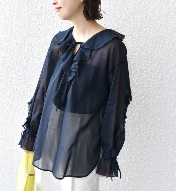 SHIPS for women「* 〈手洗い可能〉強撚 コットン シアー ボイル フリル ブラウス ◇」|シャツ・ブラウス|