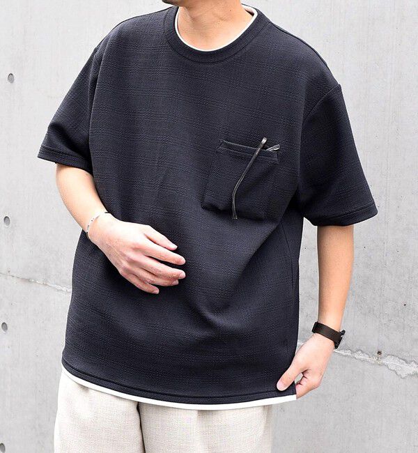 SHIPS any「【WEB限定】SHIPS any: ジャカード フェイクレイヤード ポケット Tシャツ◇」|Tシャツ・カットソー|ダークグレー