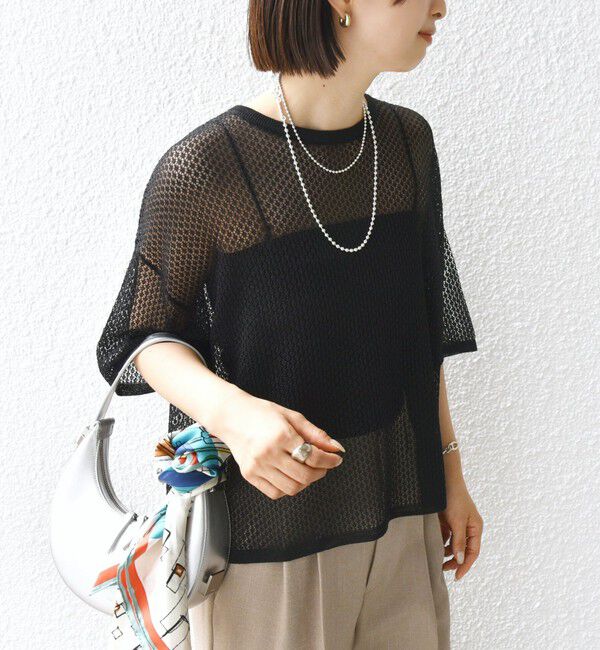 SHIPS for women「〈手洗い可能〉メッシュ編 半袖 ニット プルオーバー」|ニット・セーター|