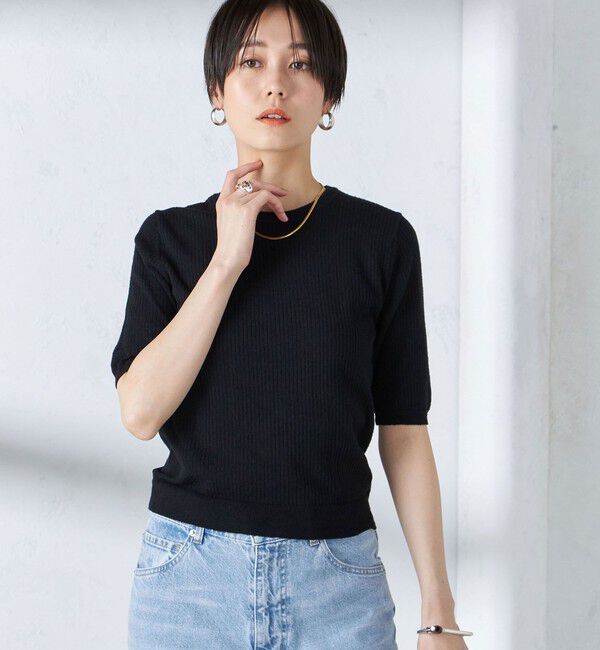 SHIPS for women「〈手洗い可能〉コットン ナイロン リブ ニット TEE」|ニット・セーター|
