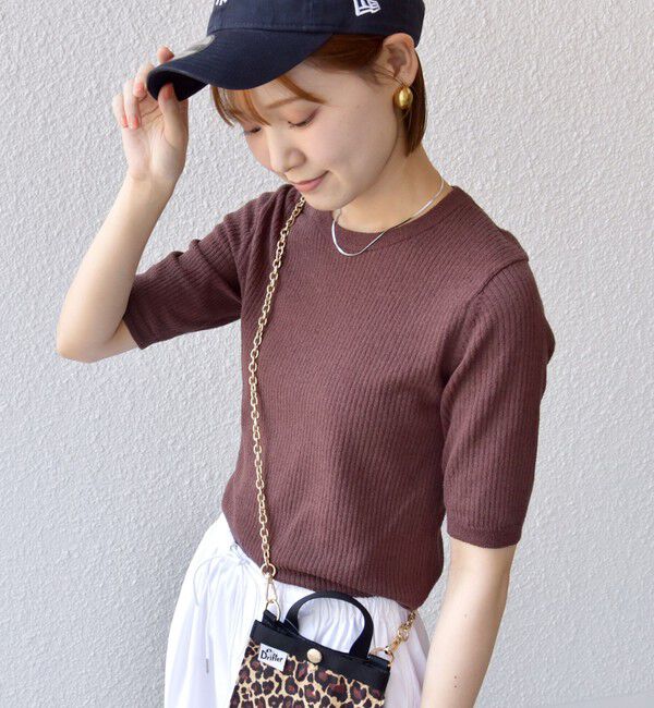 SHIPS for women「〈手洗い可能〉コットン ナイロン リブ ニット TEE」|ニット・セーター|ブラウン