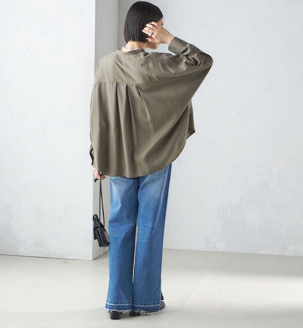 SHIPS for women「〈手洗い可能〉バンドカラー ショート 羽織り シャツ」|シャツ・ブラウス|