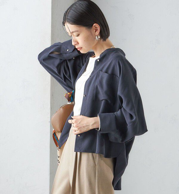 SHIPS for women「〈手洗い可能〉バンドカラー ショート 羽織り シャツ」|シャツ・ブラウス|