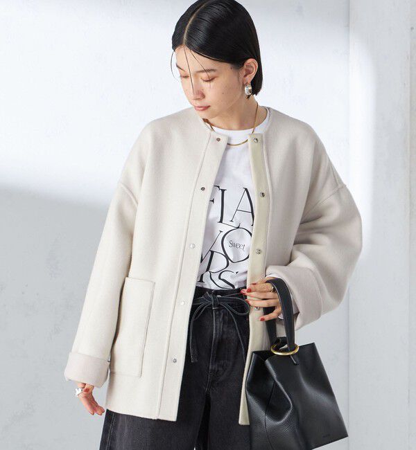 SHIPS for women「リバー ファー ポケット コート」|ノーカラーコート|