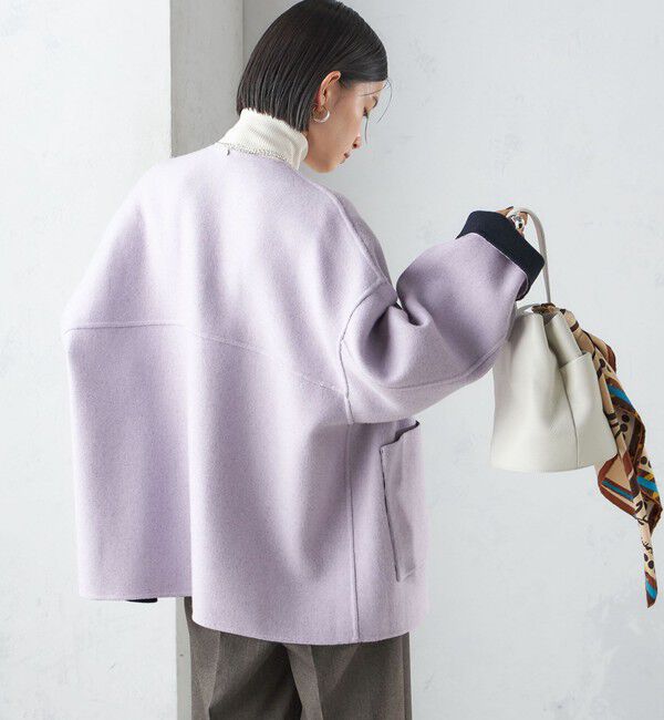 SHIPS for women「リバー ファー ポケット コート」|ノーカラーコート|