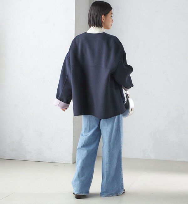 SHIPS for women「リバー ファー ポケット コート」|ノーカラーコート|