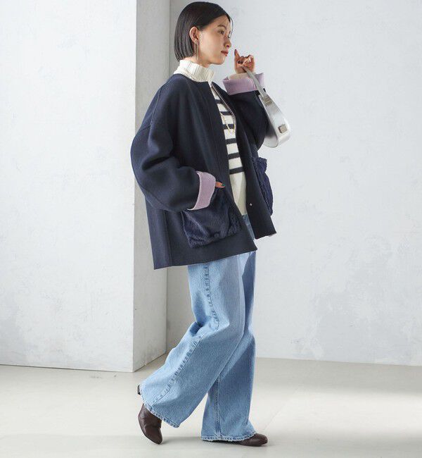 SHIPS for women「リバー ファー ポケット コート」|ノーカラーコート|