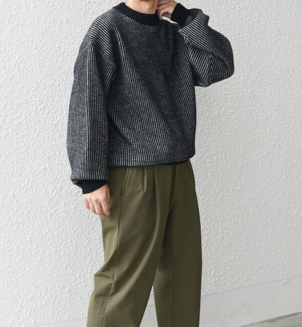SHIPS any「SHIPS any:〈手洗い可能〉畦編み ストライプ クルーネック ニット◇」|ニット・セーター|ブラック
