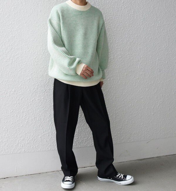 SHIPS any「SHIPS any:〈手洗い可能〉畦編み ストライプ クルーネック ニット◇」|ニット・セーター|