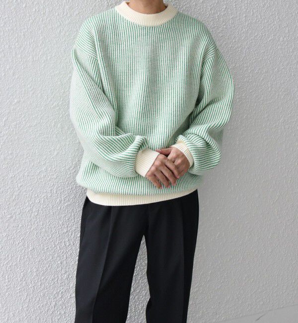 SHIPS any「SHIPS any:〈手洗い可能〉畦編み ストライプ クルーネック ニット◇」|ニット・セーター|