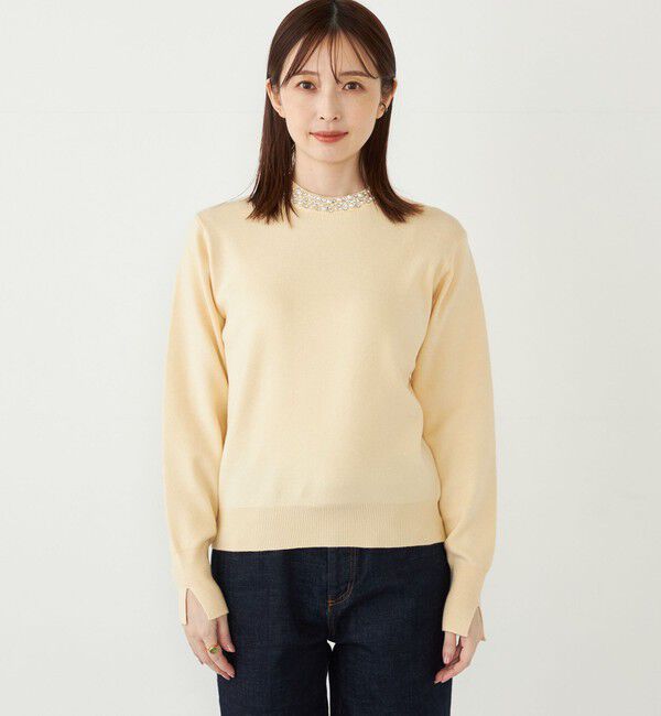 SHIPS Colors 「SHIPS Colors:〈手洗い可能〉ビジュー ネック ニット」|ニット・セーター|