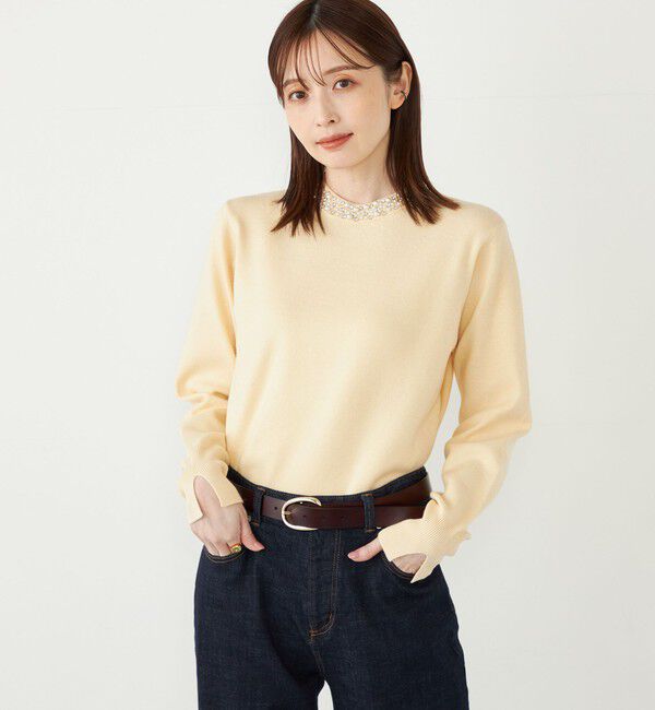 SHIPS Colors 「SHIPS Colors:〈手洗い可能〉ビジュー ネック ニット」|ニット・セーター|