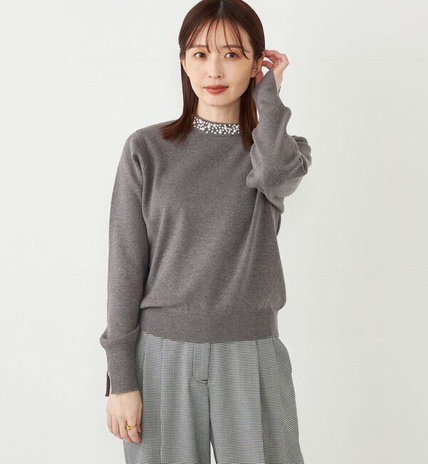 SHIPS Colors 「SHIPS Colors:〈手洗い可能〉ビジュー ネック ニット」|ニット・セーター|