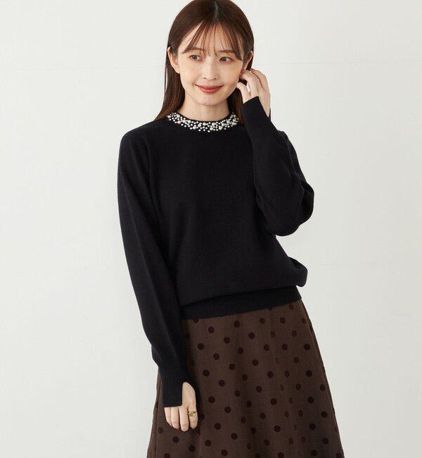 SHIPS Colors 「SHIPS Colors:〈手洗い可能〉ビジュー ネック ニット」|ニット・セーター|