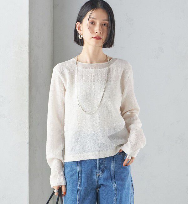 SHIPS for women「〈手洗い可能〉シアー ネック ポコビュー TEE ブラウス」|シャツ・ブラウス|