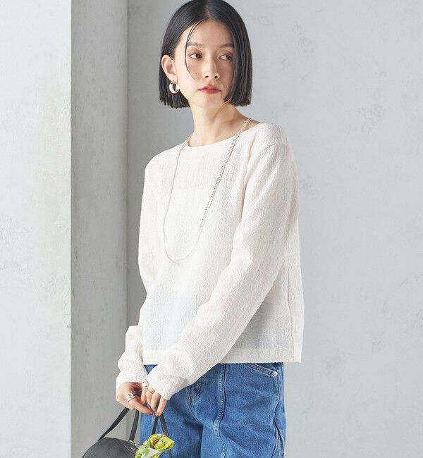 SHIPS for women「〈手洗い可能〉シアー ネック ポコビュー TEE ブラウス」|シャツ・ブラウス|