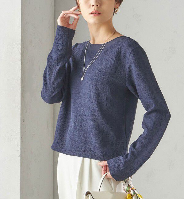 SHIPS for women「〈手洗い可能〉シアー ネック ポコビュー TEE ブラウス」|シャツ・ブラウス|ネイビー