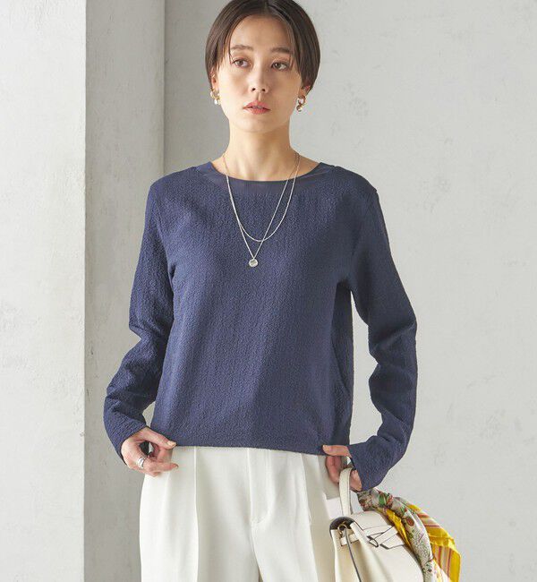 SHIPS for women「〈手洗い可能〉シアー ネック ポコビュー TEE ブラウス」|シャツ・ブラウス|