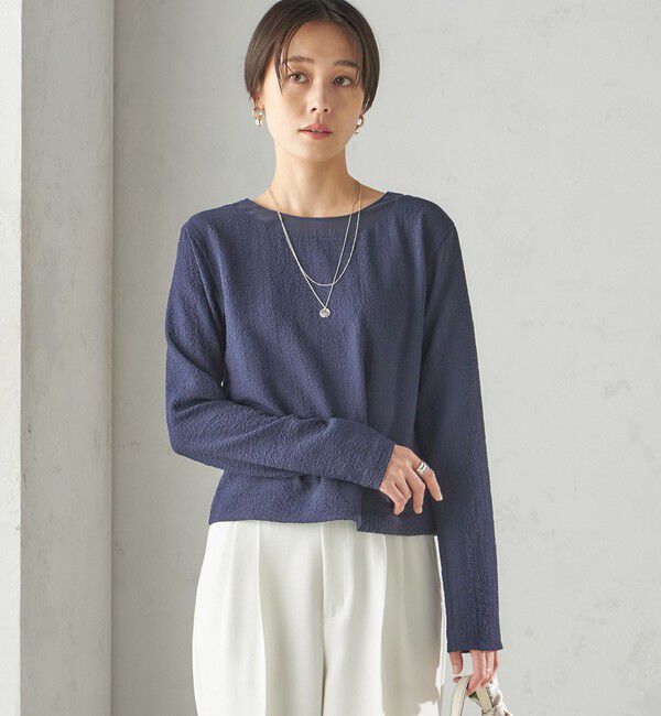 SHIPS for women「〈手洗い可能〉シアー ネック ポコビュー TEE ブラウス」|シャツ・ブラウス|