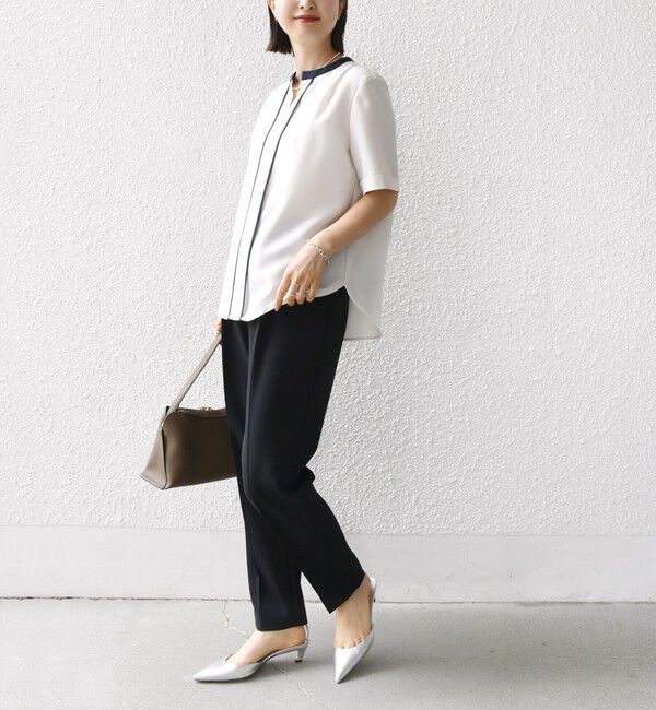 SHIPS for women「《一部追加予約》〈手洗い可能〉パイピング キーネック 半袖 ブラウス」|シャツ・ブラウス|