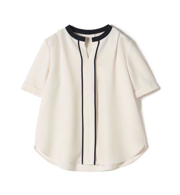 SHIPS for women「《一部追加予約》〈手洗い可能〉パイピング キーネック 半袖 ブラウス」|シャツ・ブラウス|