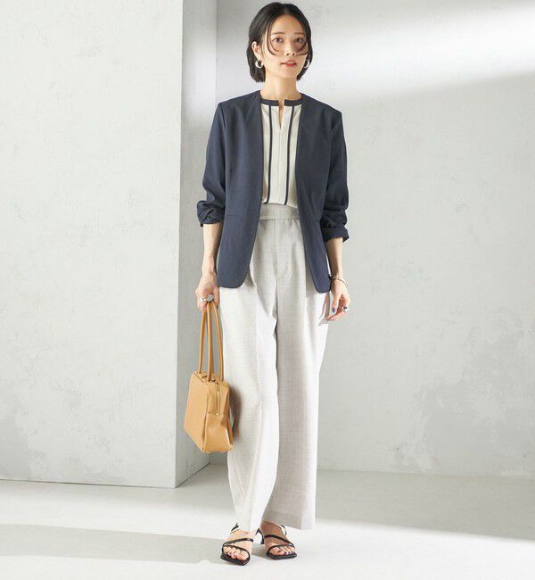 SHIPS for women「《一部追加予約》〈手洗い可能〉パイピング キーネック 半袖 ブラウス」|シャツ・ブラウス|