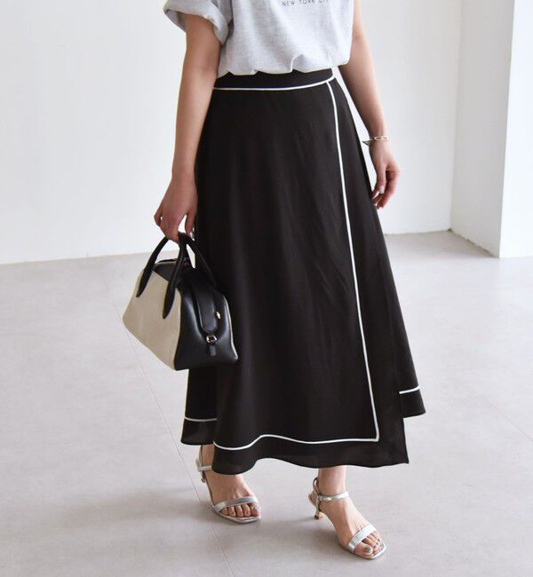 quaranciel「quaranciel:〈洗濯機可能〉パイピング Aライン ラップ スカート」|スカート|