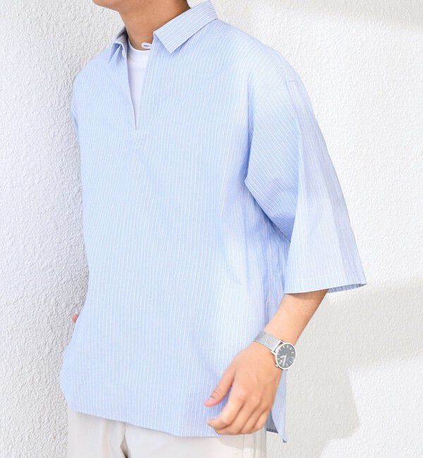 SHIPS any「SHIPS any: ストライプ スモールウェイブ スキッパー プルオーバーシャツ◇」|シャツ・ブラウス|