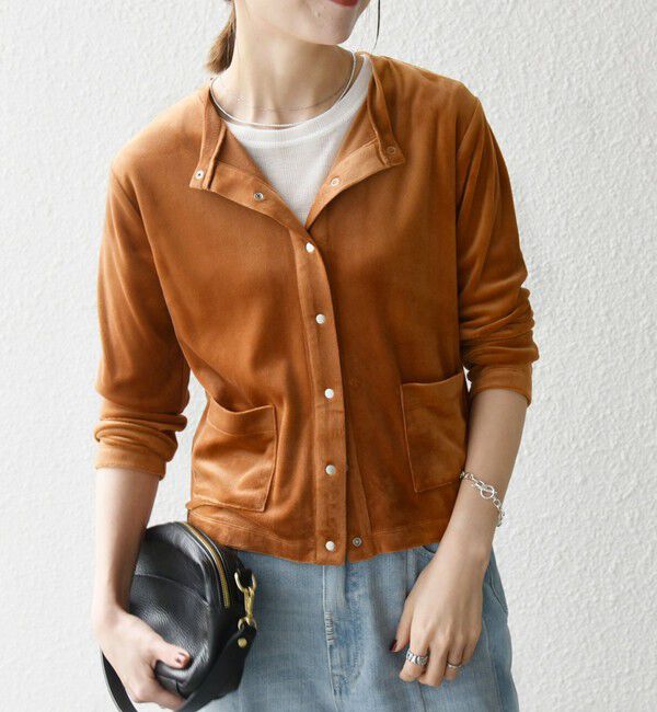 SHIPS any「SHIPS any:〈洗濯機可能〉ポリエステル ベロア コンパクト スナップ カーディガン」|カーディガン|