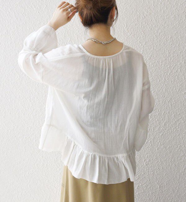 SHIPS any「SHIPS any:〈洗濯機可能〉コットン モス ラッフル フリル キーネック ブラウス」|シャツ・ブラウス|