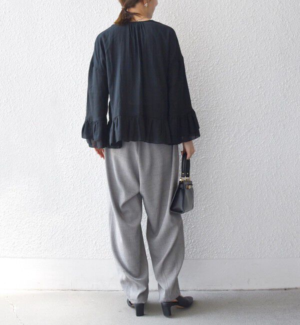 SHIPS any「SHIPS any:〈洗濯機可能〉コットン モス ラッフル フリル キーネック ブラウス」|シャツ・ブラウス|