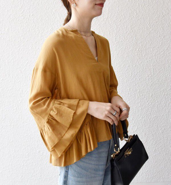 SHIPS any「SHIPS any:〈洗濯機可能〉コットン モス ラッフル フリル キーネック ブラウス」|シャツ・ブラウス|